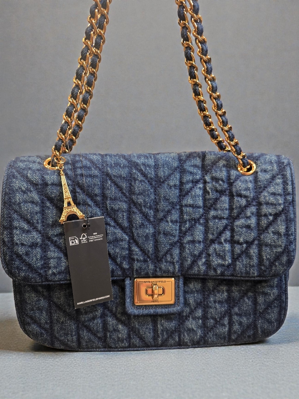 Karl Lagerfeld Blue Quilted Chain Shoulder Bag